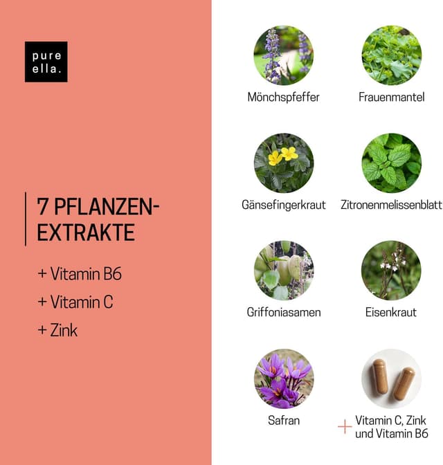 Thumbnail 6 de Pure Ella Vitalstoffkomplex für Frauen mit Mönchspfeffer, Frauenmantel, Safran, Vitamin C, B6 & Zink – 60 Kapseln