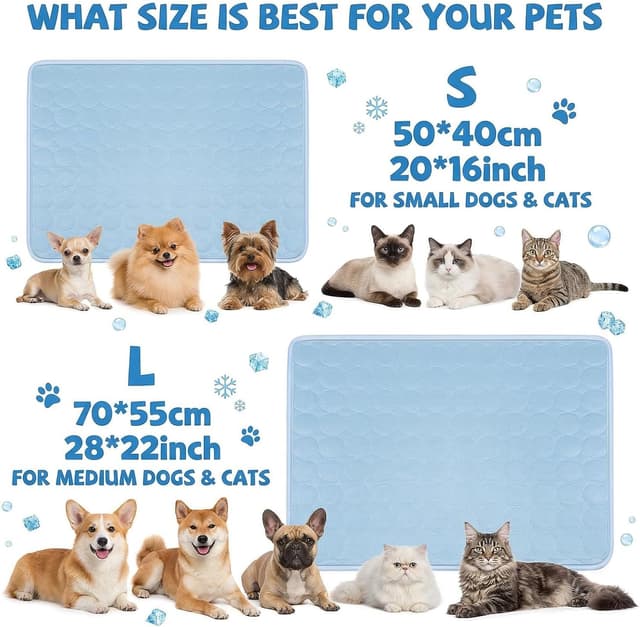 Detalle de Qoosea Tappetino rinfrescante per cani e gatti in seta di ghiaccio, 55 × 70 cm (blu)
