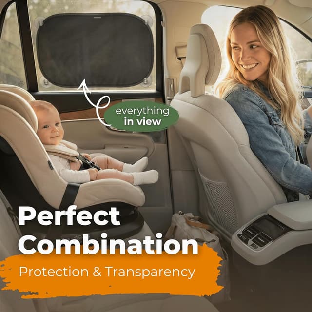 Detalle 2 de Car Window Shades for Baby (Pack of 2) with Suction Cups, 48 x 30 cm, Black Mesh UV Protection