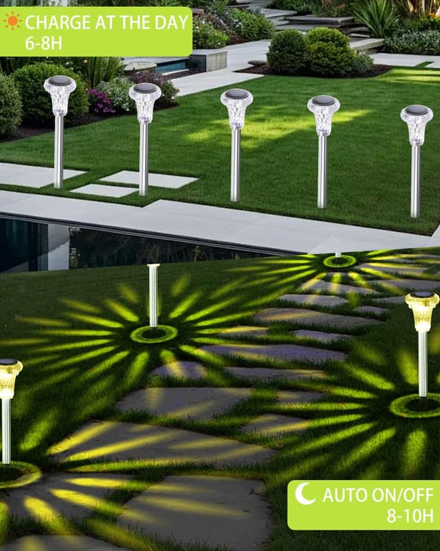 Detalle de Bowfar Solarleuchten für Außen (6er-Set) IP65, Edelstahl & warmweiß