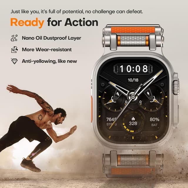 Detalle 2 de TAURI Liquid Silicone & Stainless Steel Strap for Apple Watch Ultra (49mm) – Orange