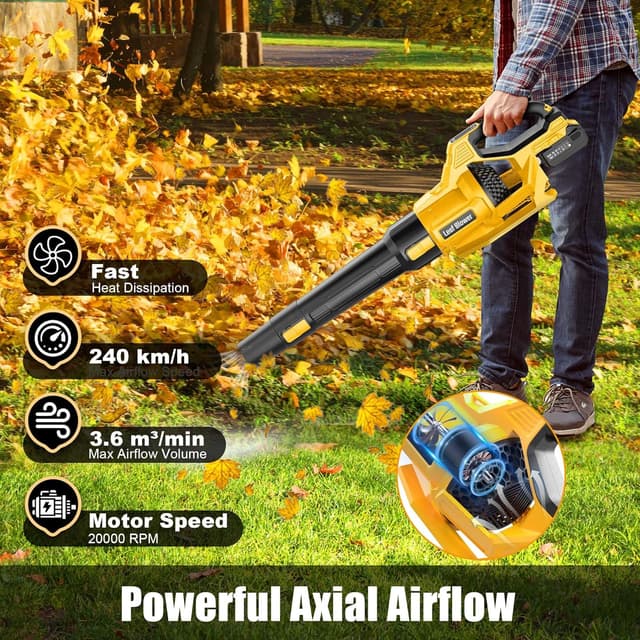Detalle 2 de JYGMPRO 21V Cordless Leaf Blower with 2 x 4000mAh batteries, 3 speed modes and shoulder strap