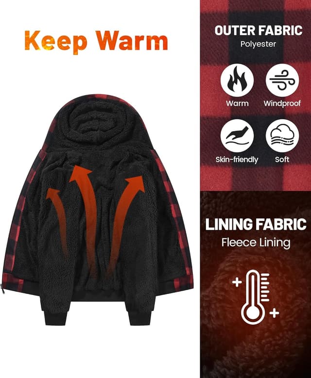 Detalle de geeksport Fleecejacke Herren mit Kapuze – gefütterte Sweatjacke mit durchgehendem Reißverschluss