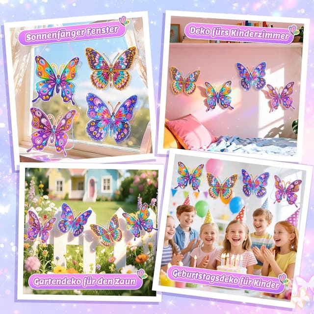 Detalle 2 de DIY Diamond Painting Bastelset für Mädchen (ab 6 Jahren) – Schmetterling als Window-Color/ Sonnenfänger