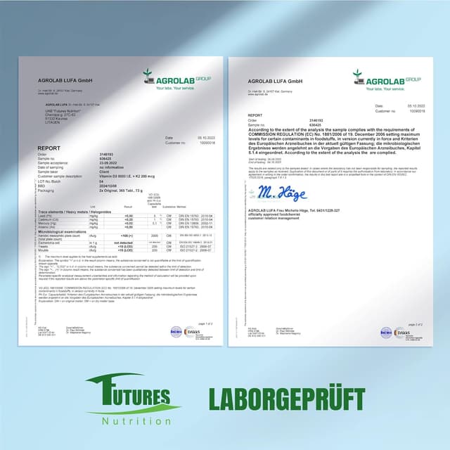 Detalle de FUTURES NUTRITION Vitamin D3 K2 5000 I.E (vegan) – hochdosiert, nur 1 Tablette alle 5 Tage, 365 Tabletten