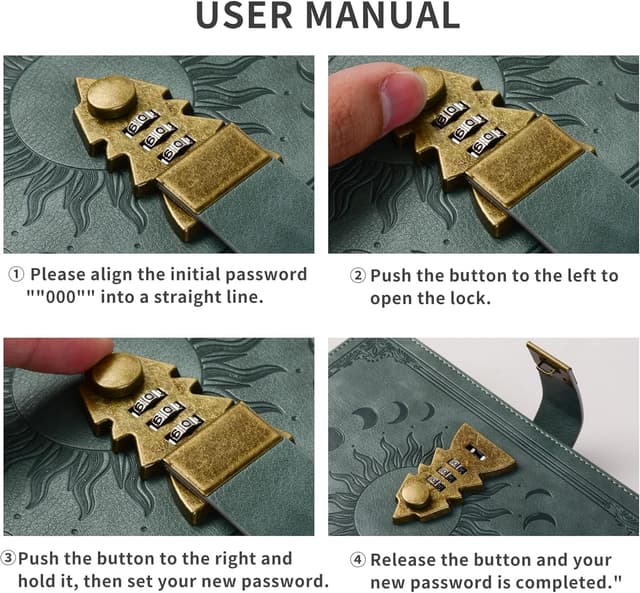 Thumbnail 6 de ZXHQ Tagebuch mit Schloss (A5) inkl. Stift-Set – Vintage-Lederbezug, 224 Seiten, Premium Grau