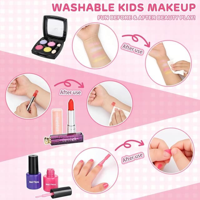 Detalle 2 de Dreamon Kids Makeup Set for Girls (Ages 5–12) – Washable, Non-Toxic Pretend Play Princess Kit