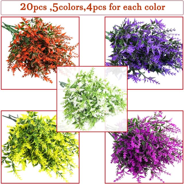 Detalle 2 de Sredumn 20 Bundles Artificial Lavender Flowers (UV resistant) for outdoor pots, hanging baskets and fences