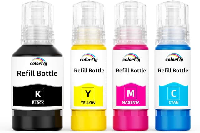 Detalle de Colorfly Compatible T102 ink refill bottles for Epson EcoTank (ET-2710, ET-2711, ET-2712, ET-2714, ET-2715, ET-2720, ET-2721, ET-2726, ET-2810, ET-2815, ET-2820, ET-2821, ET-2825, ET-2826, ET-4700)