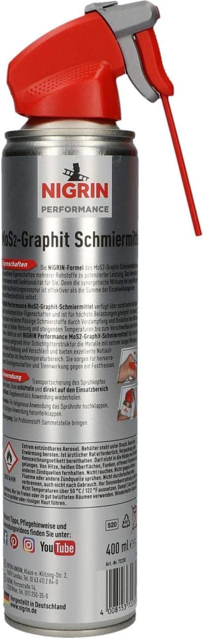 Detalle 2 de NIGRIN MoS2-HyBrid lubrificante con grafite (MoS2) a lunga durata, 400 ml