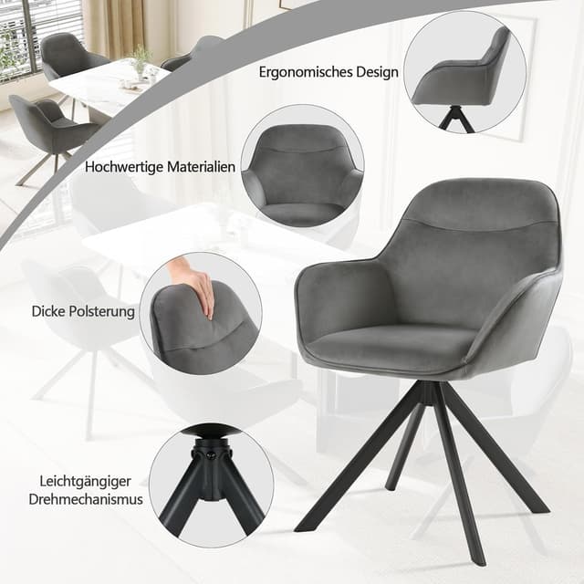Detalle de Goeurvant Sedie da pranzo in velluto grigio scuro, set da 4 girevoli 360° con braccioli