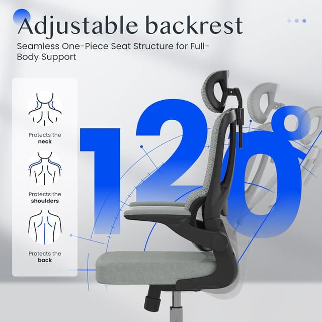 Detalle de FLEXISPOT OC3 Lite — chaise de bureau ergonomique en maille avec support lombaire en C et accoudoirs 2D