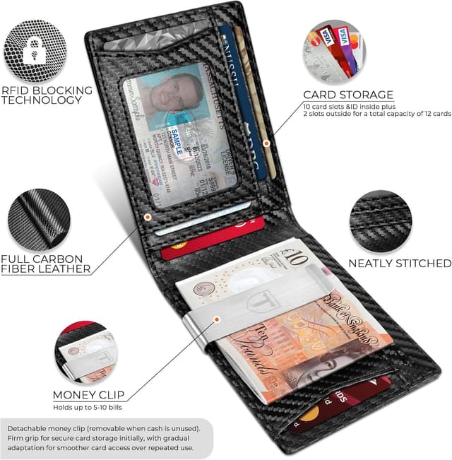 Detalle 2 de TEEHON Mens Wallets Slim RFID Carbon Fiber 11 cards