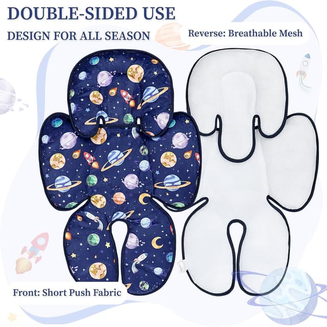 Detalle 2 de Hooyax baby car seat head support cushion (2 in 1) for newborns – breathable mesh & detachable headrest, Blue Space