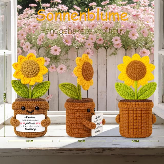 Detalle de Farbeele Positiver Sonnenblumen & Glücksbringer-Schlüsselanhänger Set – Pocket Hug als Geburtstagsgeschenk