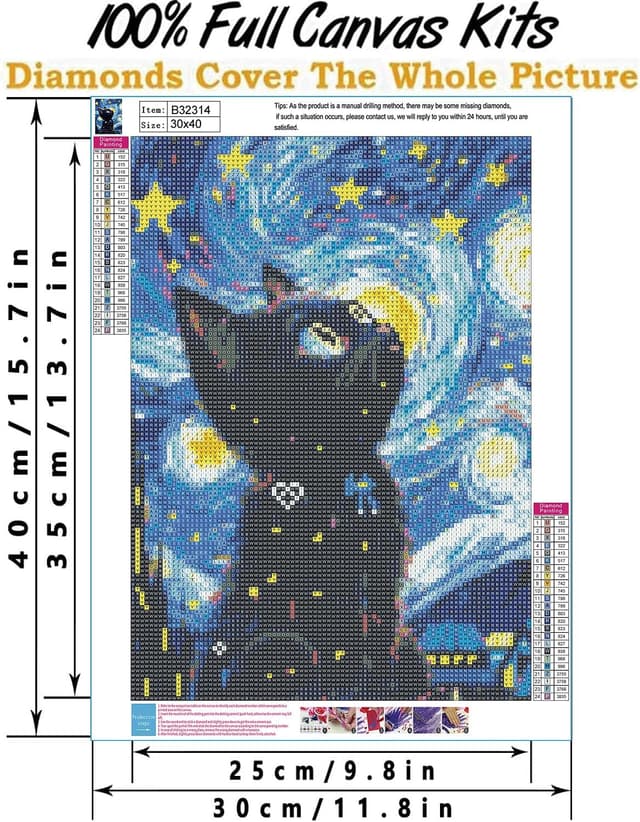 Detalle 2 de Diamond Painting Set Sternenhimmel Katze 12x16 Zoll