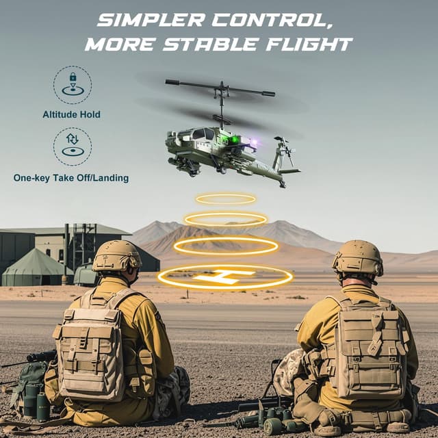 Detalle 2 de VATOS Ferngesteuerte Helikopter „Military Serie“ (2,4G RC) mit 2 Akkus, LED-Licht und Höhenhaltefunktion