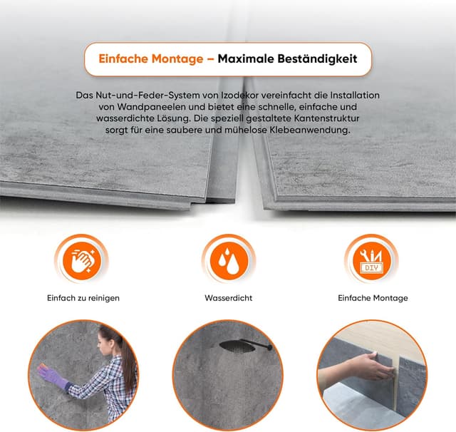 Detalle de IZODEKOR SPC Wandpaneel „Oslo Weiß“ Betonoptik/Natursteinoptik, 60×120 cm – wasserfest, kratzfest