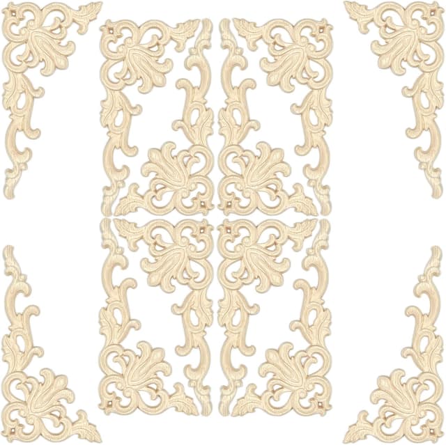 Detalle de Aiminjey 12Pack Wood Appliques and Onlays Corner Carved Decorative Trim (12×6cm)