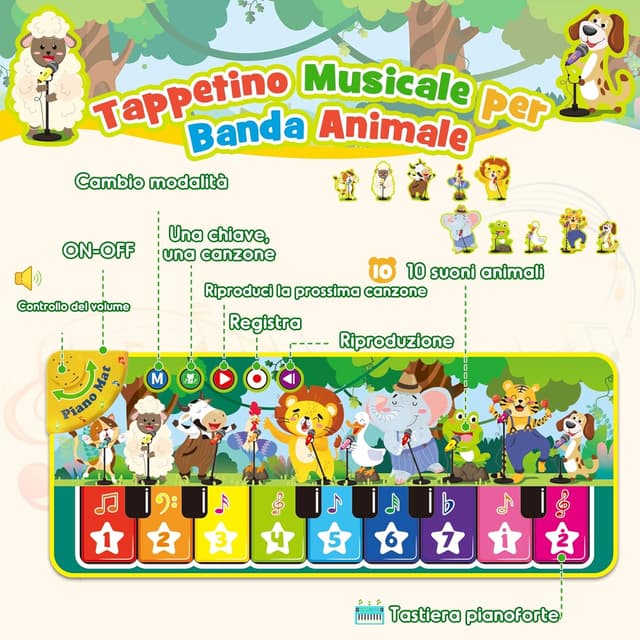 Detalle 2 de Dromlag Tappeto Pianoforte 10 animali 🎹