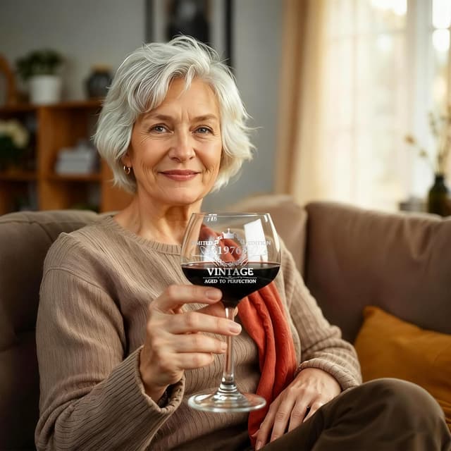 Detalle 2 de Vintage 1976 Engraved 50th Wine Glass 16 oz