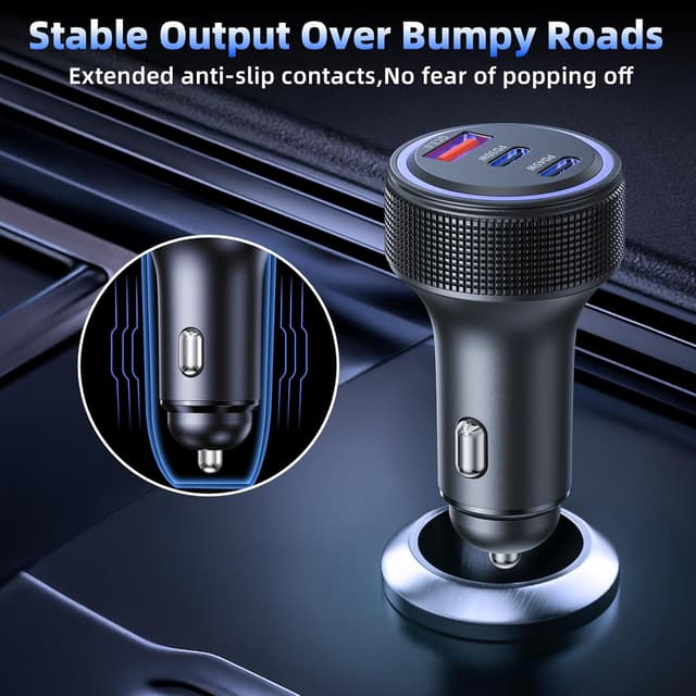 Detalle de Caricatore auto USB 3 porte 93W con USB-C PD 45W/30W e QC3.0 18W