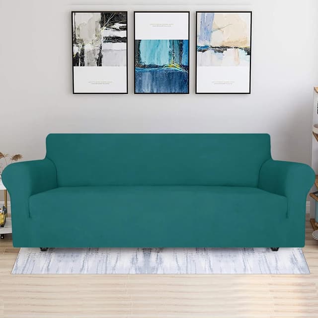 Detalle de Ystyle Housse de canapé extensible universelle pour 4 places avec accoudoirs – Turquoise