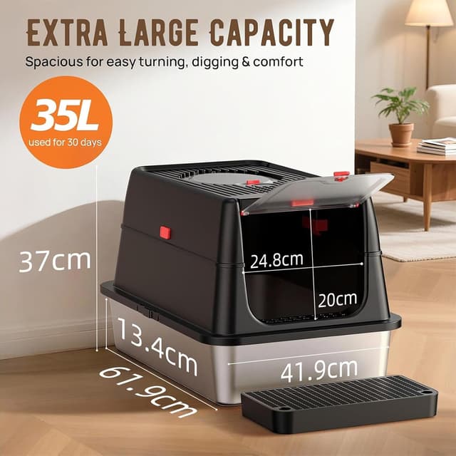 Detalle 2 de Stainless Steel Cat Litter Tray XXL 38L