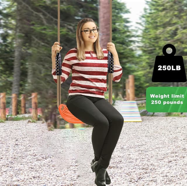 Detalle 2 de BeneLabel Kinder-Schaukel Schaukelbrett mit verstellbarem Seil (130–200 cm) bis 113 kg, Orange „Wasserrippel“-Design