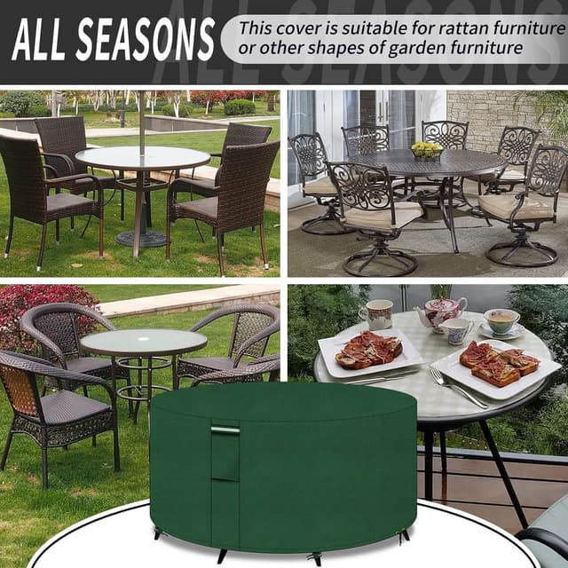 Thumbnail 6 de PATIO PLUS Garden Heavy Duty Round Table Cover (600D Oxford) with Air Vents – Waterproof, Windproof & Anti-UV, 230x90cm, Green