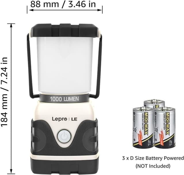 Thumbnail 3 de Lepro Lampe de Camping LED 1000 lm, lanterne étanche IPX4 à piles avec luminosité réglable et 4 modes