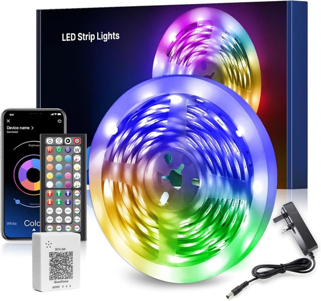 Detalle de Nexillumi 10M Smart Bluetooth LED Strip Lights (RGB) with App, Remote & Music Sync