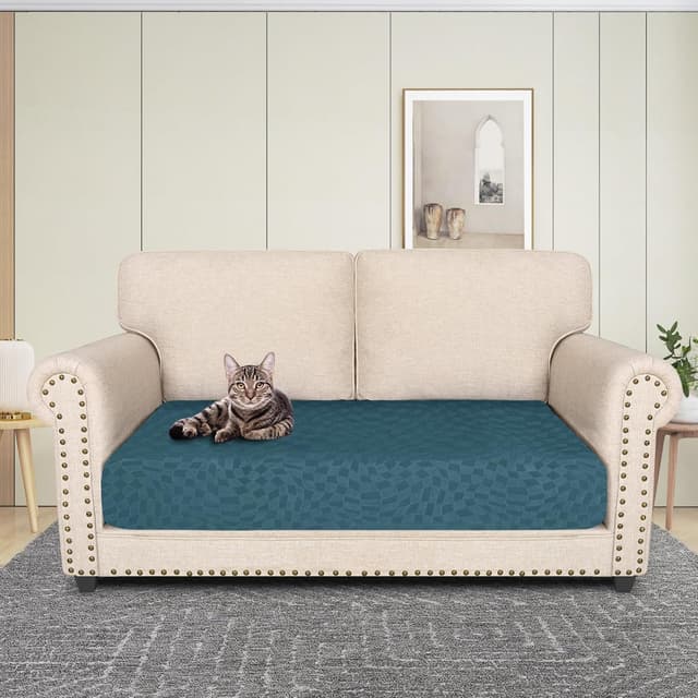 Detalle de Housse assise et dossier de canapé extensible Ystyle (3 places) – Turquoise