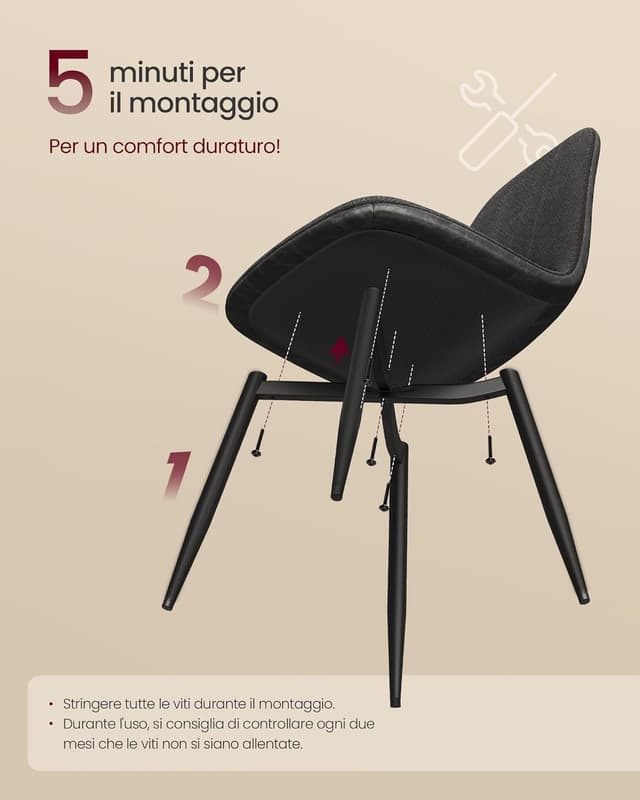 Thumbnail 6 de Set di 4 sedie da pranzo VASAGLE KDC188G01, schienale reclinabile e rivestimenti in ciniglia e PU