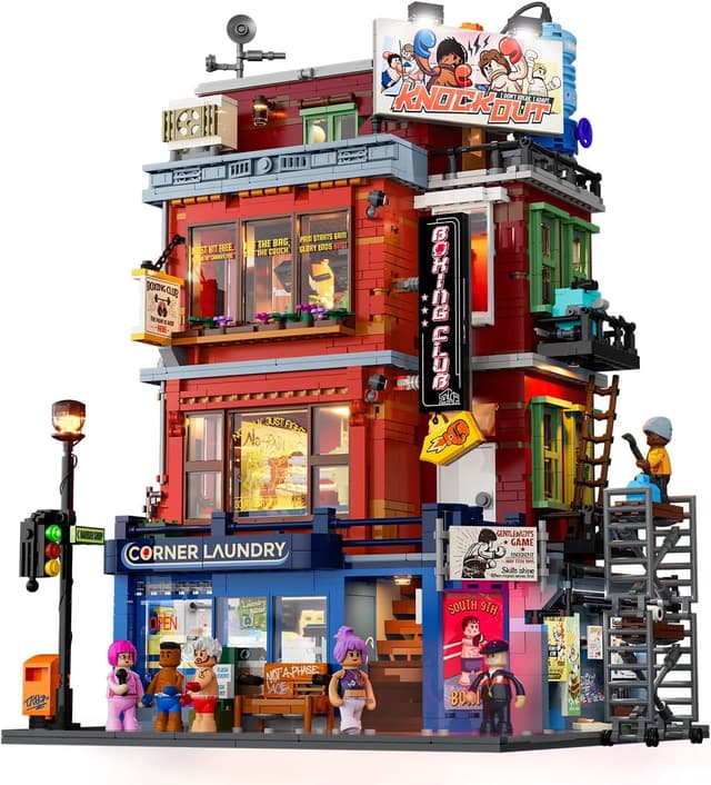 Detalle de Lumibricks Straßenfusion Boxclub (3036-teilig) mit Licht-Features – City Modular Building 19009