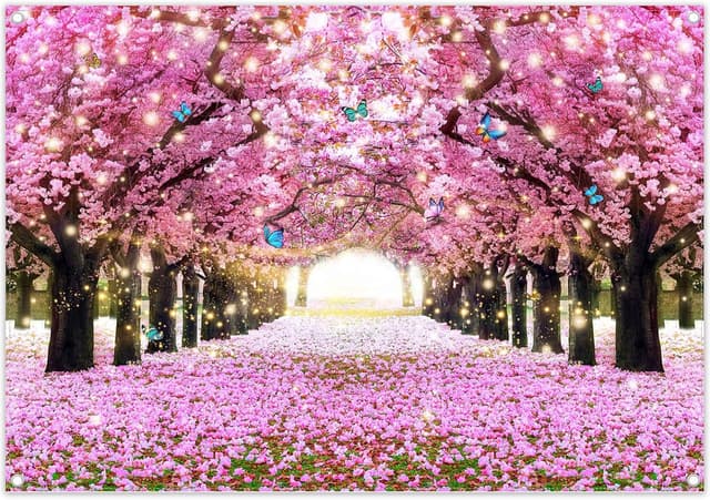 Detalle de Luminora 7x5ft Spring Cherry Blossom Forest fabric backdrop (pink floral boulevard) for photo booths, weddings & birthdays