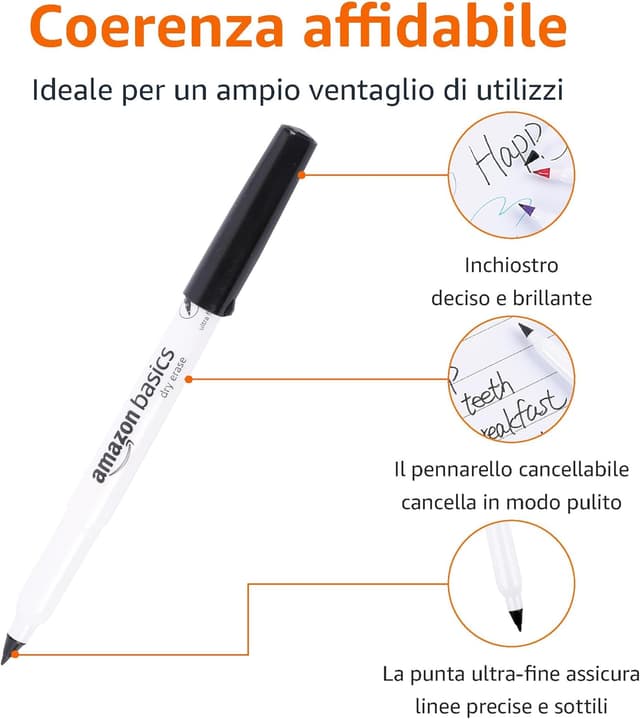 Detalle de Amazon Basics Pennarelli per lavagna cancellabile punta ultra fine 12 🖊