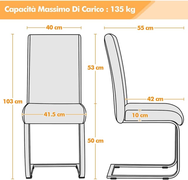 Detalle de Yaheetech Set 2 sedie da sala da pranzo imbottite con schienale alto, seduta spessa 10 cm e gambe a U in metallo, nero