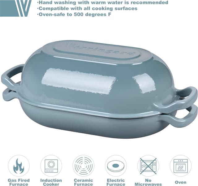 Detalle de VORRINGARD Enameled Cast Iron Sourdough Bread Oven (Dutch Oven) with Lid, 5QT, Sea Salt