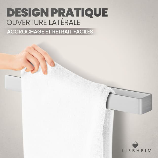 Detalle de LIEBHEIM porte-serviette mural sans perçage en aluminium brossé 40