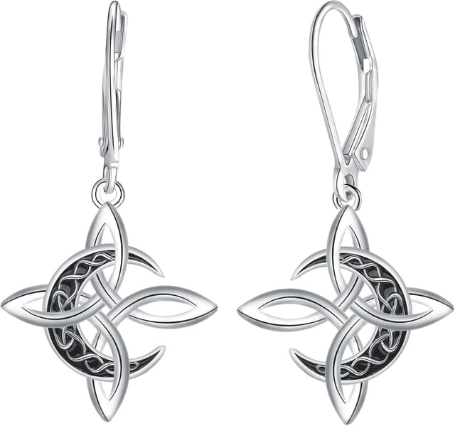 Detalle de J.WUEN Boucles d’oreilles pendantes en argent 925 à nœud celtique pour femme