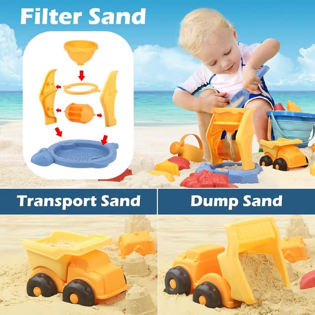 Detalle 2 de YIMORE Giochi Spiaggia da 30 pezzi con secchiello pieghevole e borsa a rete