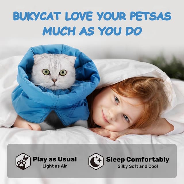 Detalle 2 de Elisabethanisches Halsband für Katzen nach Operationen – weiche einstellbare Halskrause, blau (M)