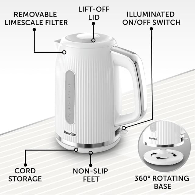 Detalle de Breville Bold White Electric Kettle (VKT257) | 1.7L fast boil kettle with 3kW power