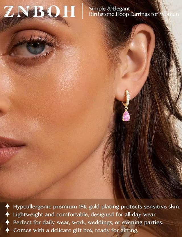 Detalle de ZNBOH orecchini pendenti donna oro placcato 18K anallergici con zirconi e pietra di nascita