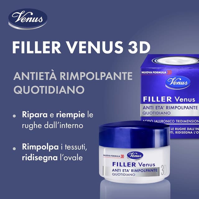 Detalle de Venus Filler 3D Anti-Età Rimpolpante Quotidiano con Acido Ialuronico 3D, 50 ml