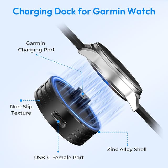 Detalle de Ruxely USB-C charging adapter & dock for Garmin watches (Type C cable holder)