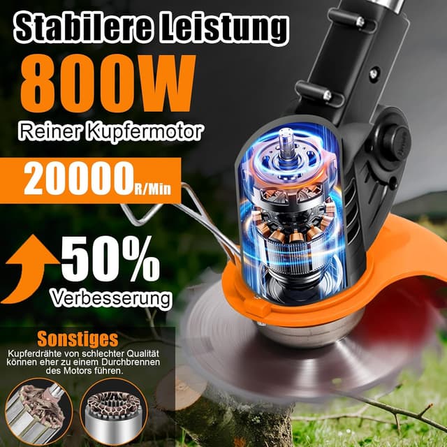 Detalle de Xbzzgmg Akku-Rasentrimmer mit 2 Akkus und 4 Messertypen, Teleskop-Freischneider für Kanten & Hof