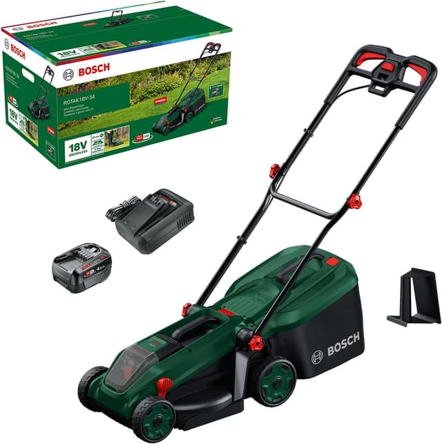 Detalle de Bosch ROTAK18V-34 rasaerba a batteria 18V con lama 34 cm e sacco da 35 L