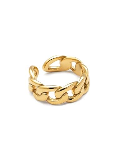Detalle de SINGULARU Anillo Chunky Eslabón ajustable en acero con baño oro de 18 Kt para mujer